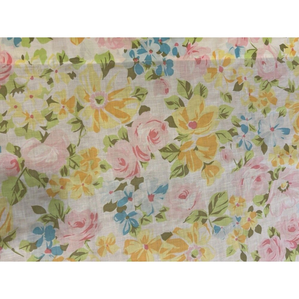 Vtg Marvelaire Springmaid No-Iron Muslin Floral Double Full Flat Bed Sheet 70’s